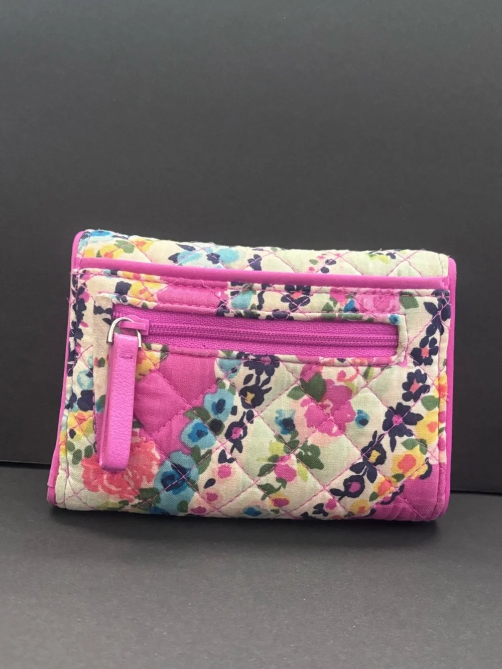Vera Bradley Quilted Floral Trifold Wallet in Dusted Mint, Pink and Blue (RFID) - Picture 3 of 7